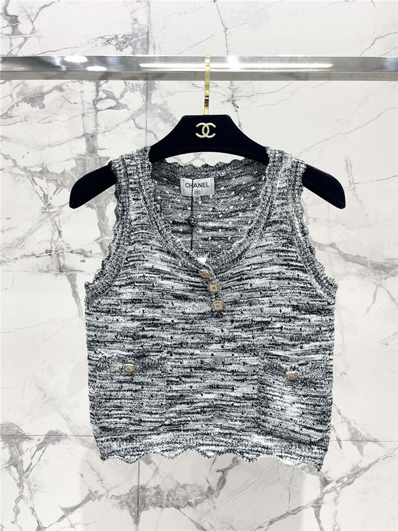 Ch**el colorful yarn lace hollow knitted vest replicas clothes
