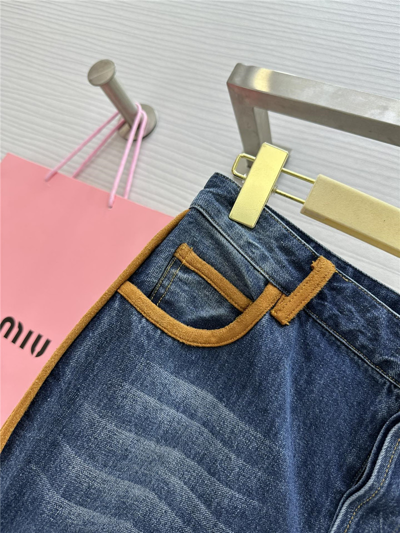 M1um1u leather patchwork jeans replica d&g clothing