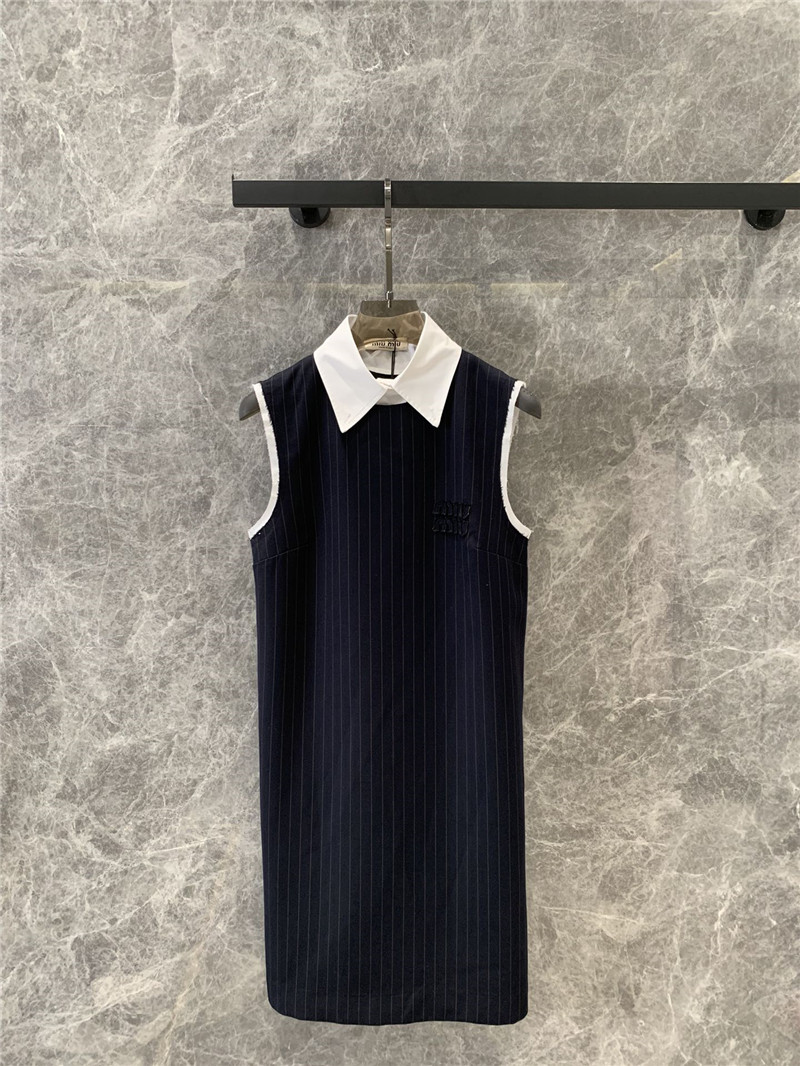 M1um1u shirt collar vertical striped sleeveless dress replica clothing