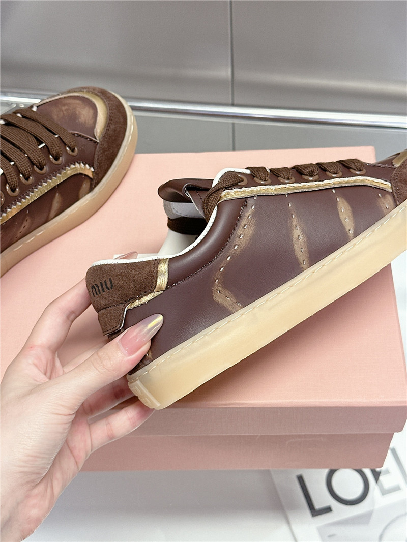 Miu Miu Brown Bleached Leather Sneakers