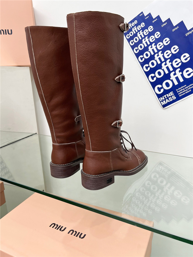 Miu Miu Brown Leather Buckle Up Moto Boots