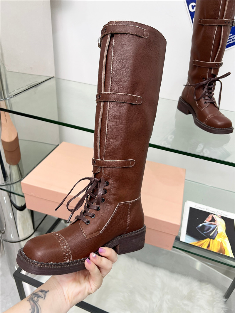 Miu Miu Brown Leather Buckle Up Moto Boots