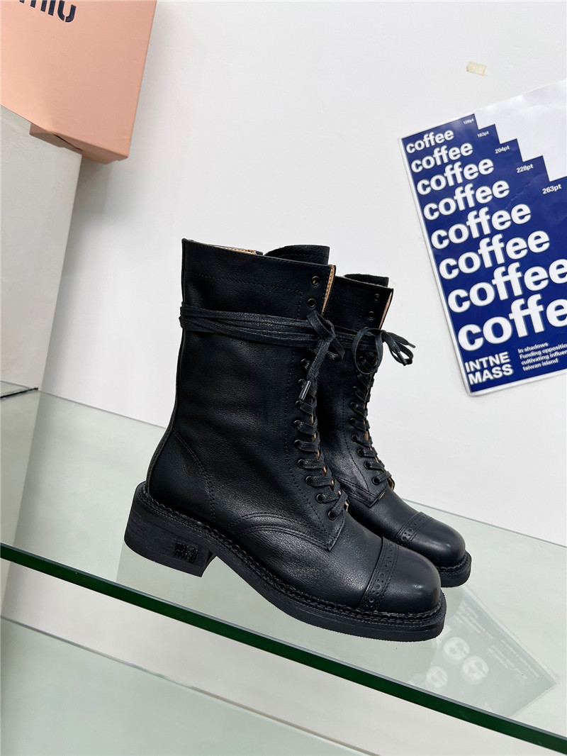 Miu Miu Black Lace-Up Combat Boots