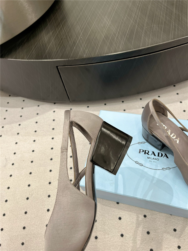 Pra*a grey satin cut-out pumps in silk viscose