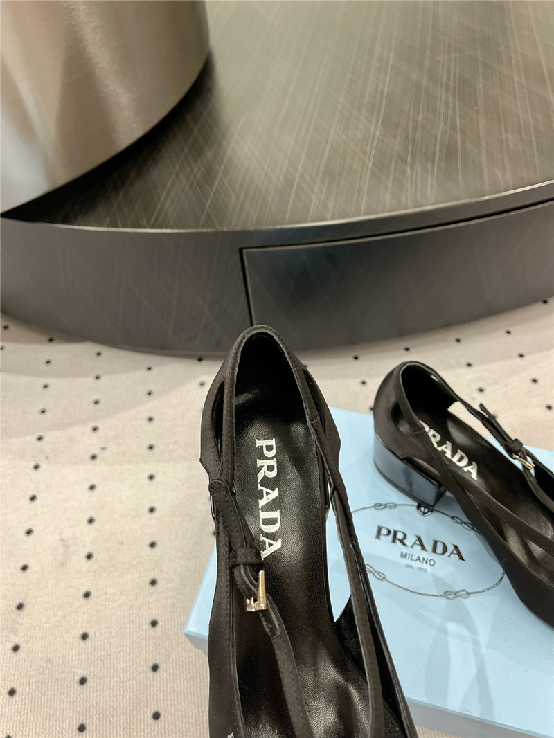 Pra*a black satin cut-out pumps in silk viscose