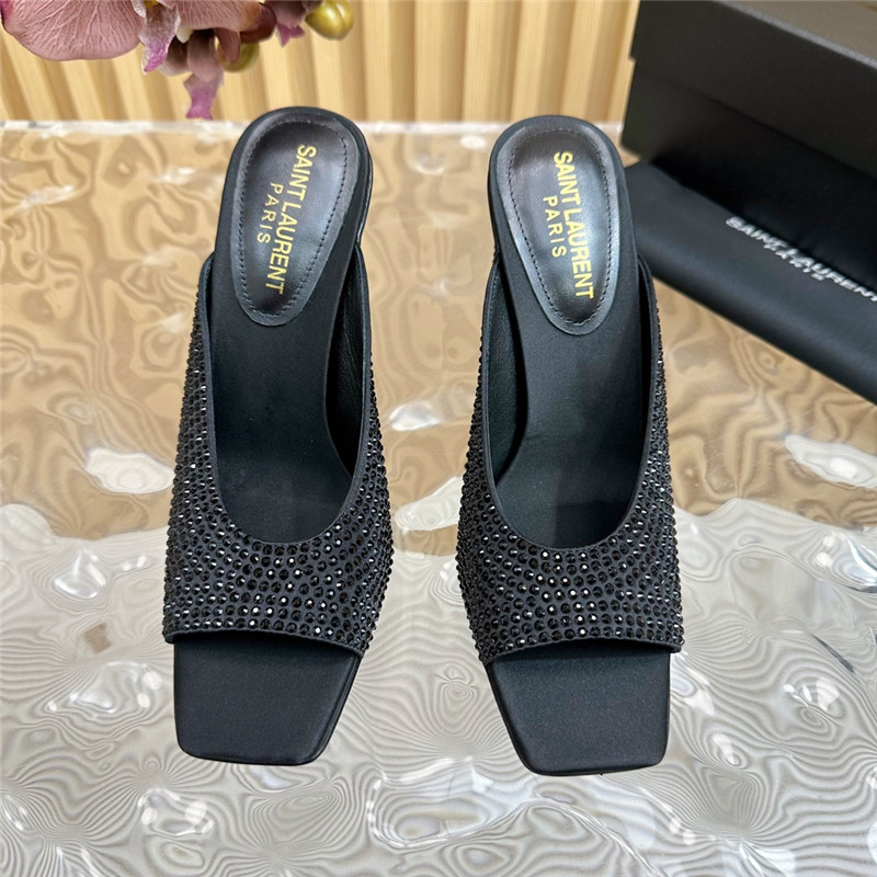 Sa1nt Lau*nt sept satin mules with rhinestones in black