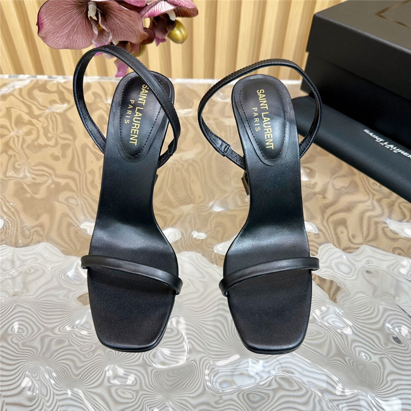 Sa1nt Lau*nt opyum slingback sandals in black glazed leather