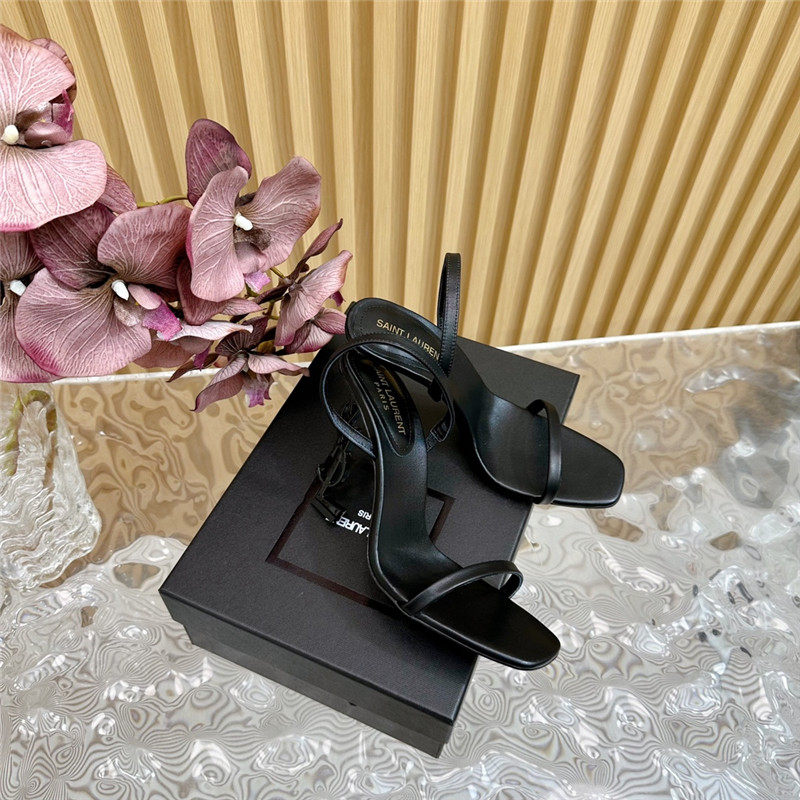 Sa1nt Lau*nt opyum slingback sandals in black glazed leather