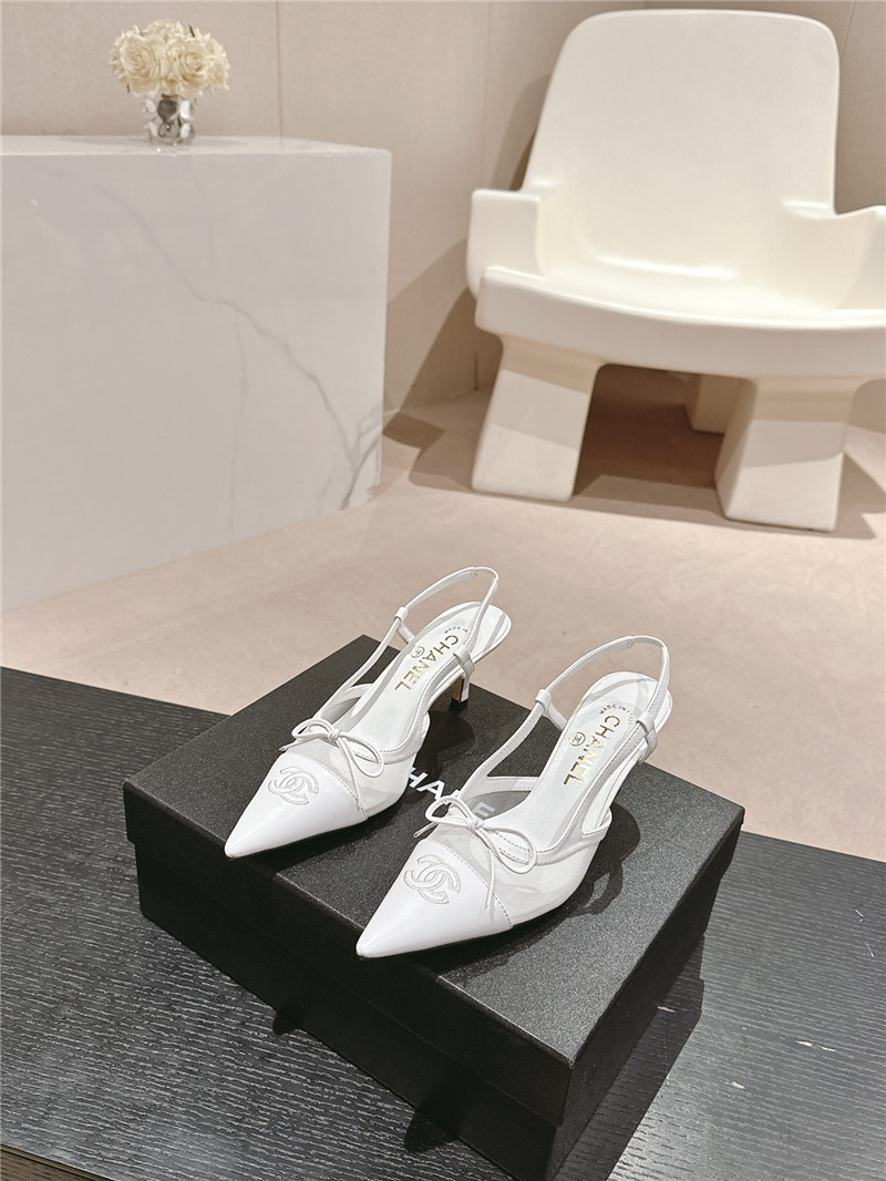 Ch**el white mesh bowknot pointed slingback pumps