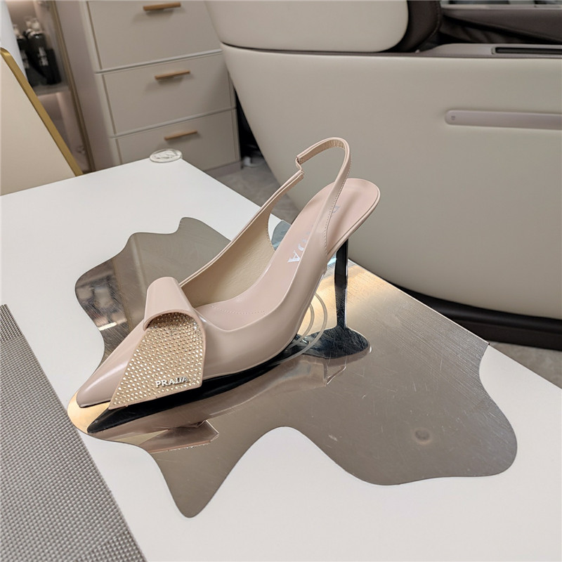 Pra*a bowknot crystal pink leather slingback pumps