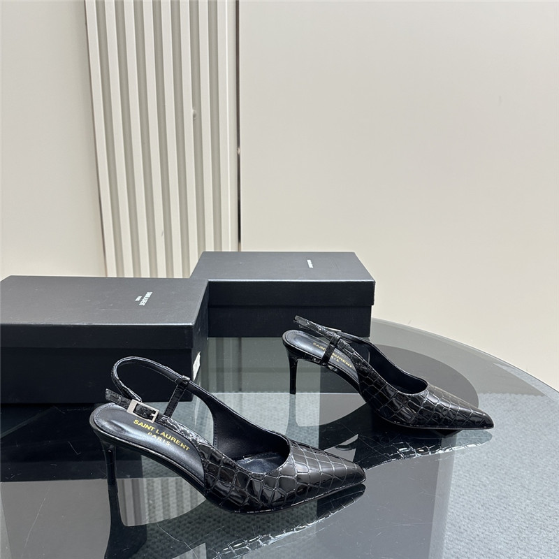 Sa1nt Lau*nt vendome slingback pumps in black croco leather