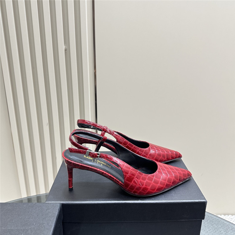 Sa1nt Lau*nt vendome slingback pumps in burgundy croco leather