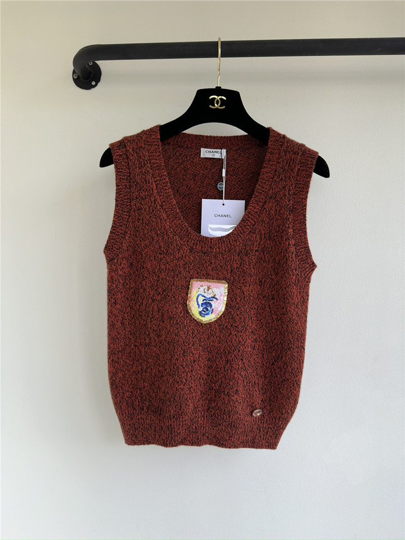 Ch**el embroidered sequined vest replica designer clothes