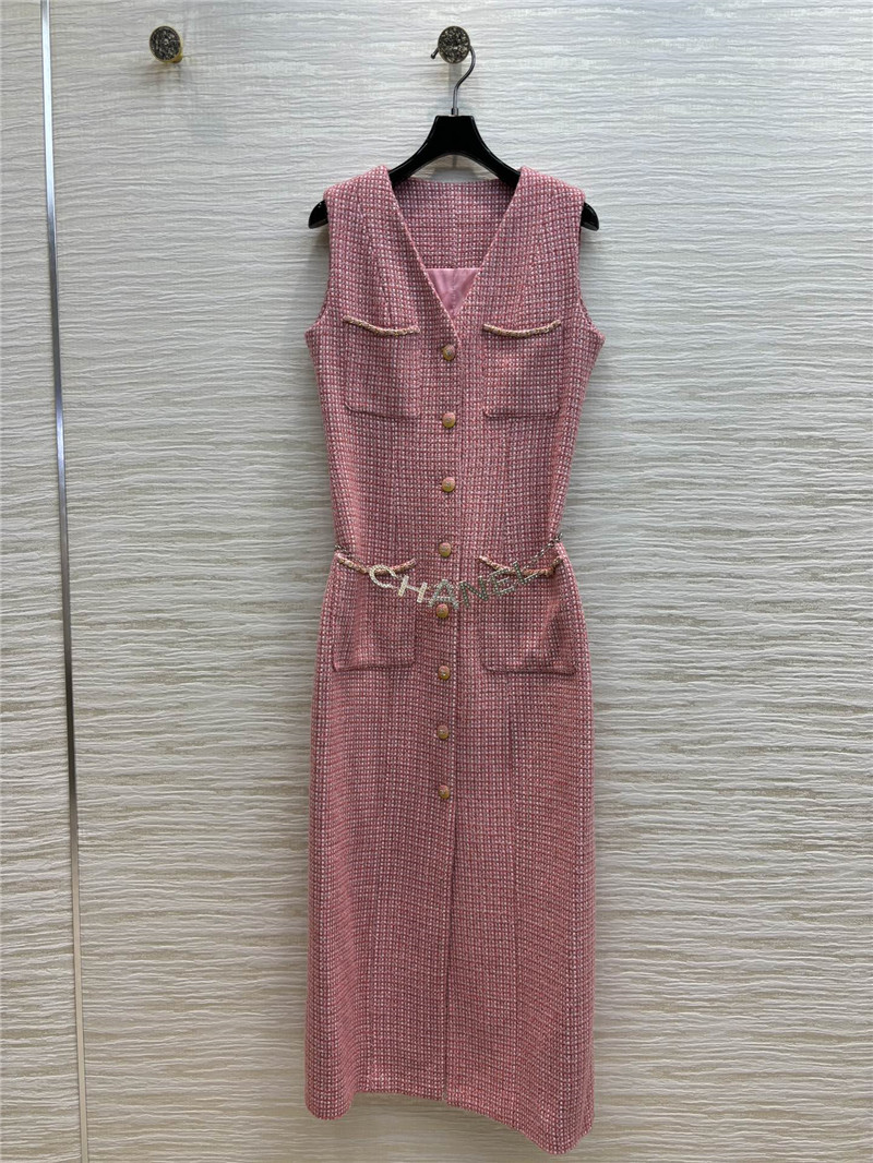 Ch**el v-neck tweed sleeveless vest dress replica clothes