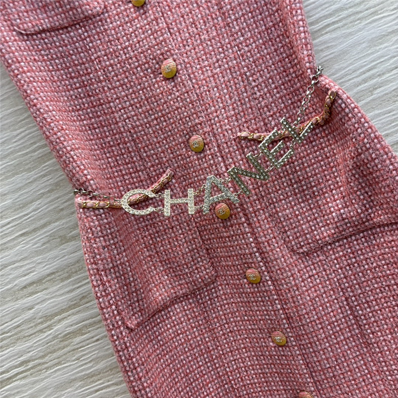 Ch**el v-neck tweed sleeveless vest dress replica clothes