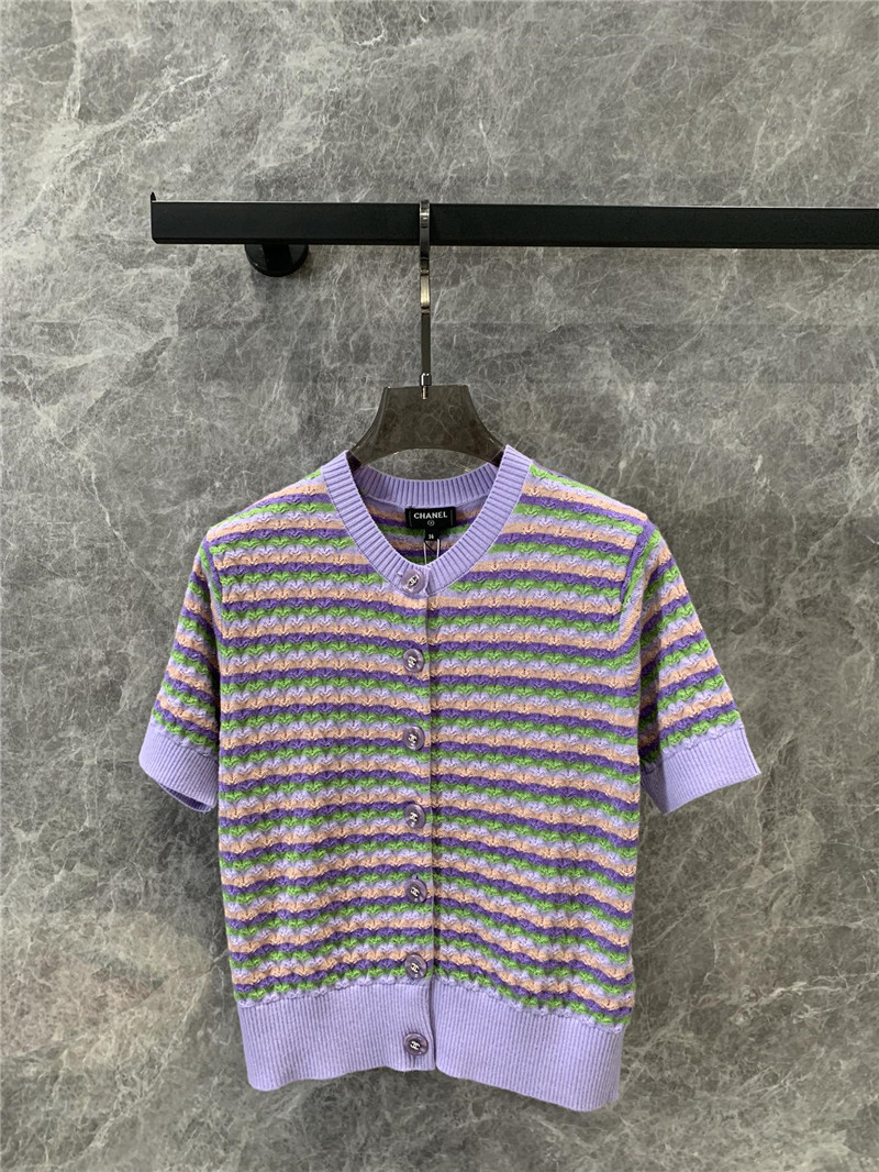 Ch**el striped open-chested short-sleeved top replica clothing