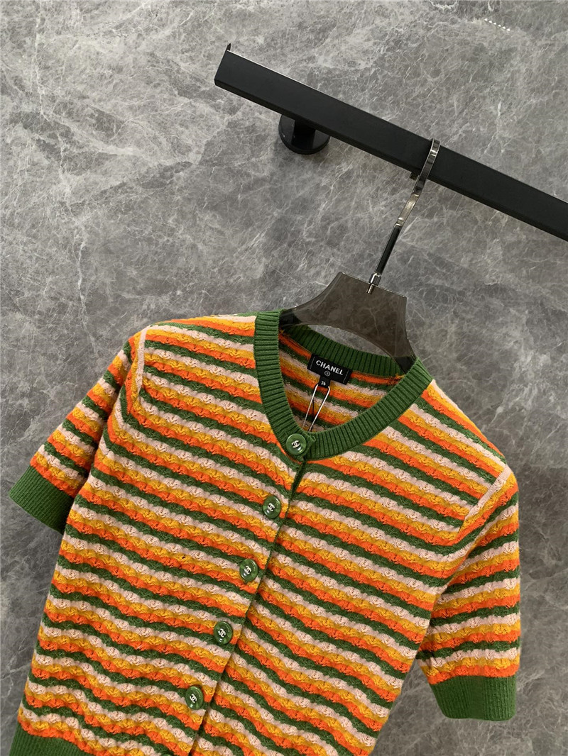 Ch**el striped open-chested short-sleeved top replica clothing