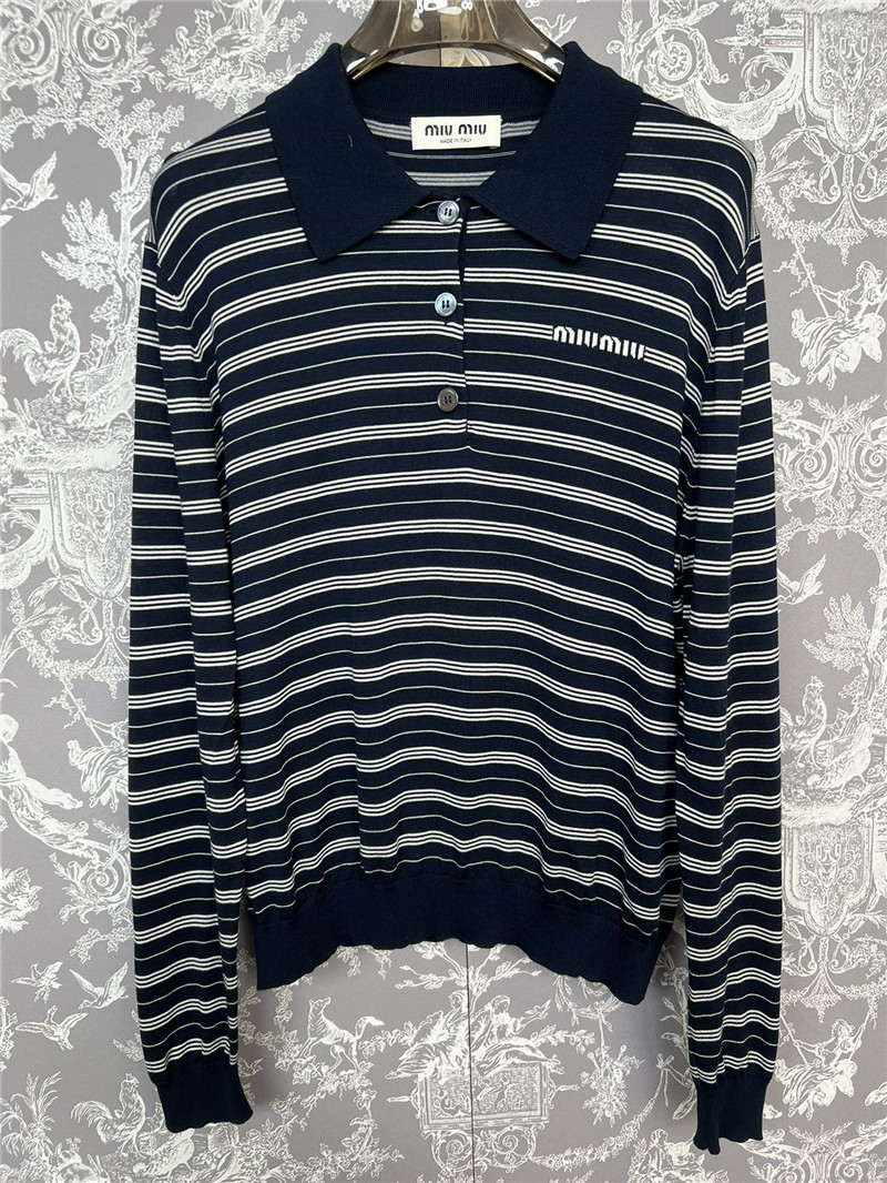 M1um1u new striped knitted polo long-sleeved replicas clothes