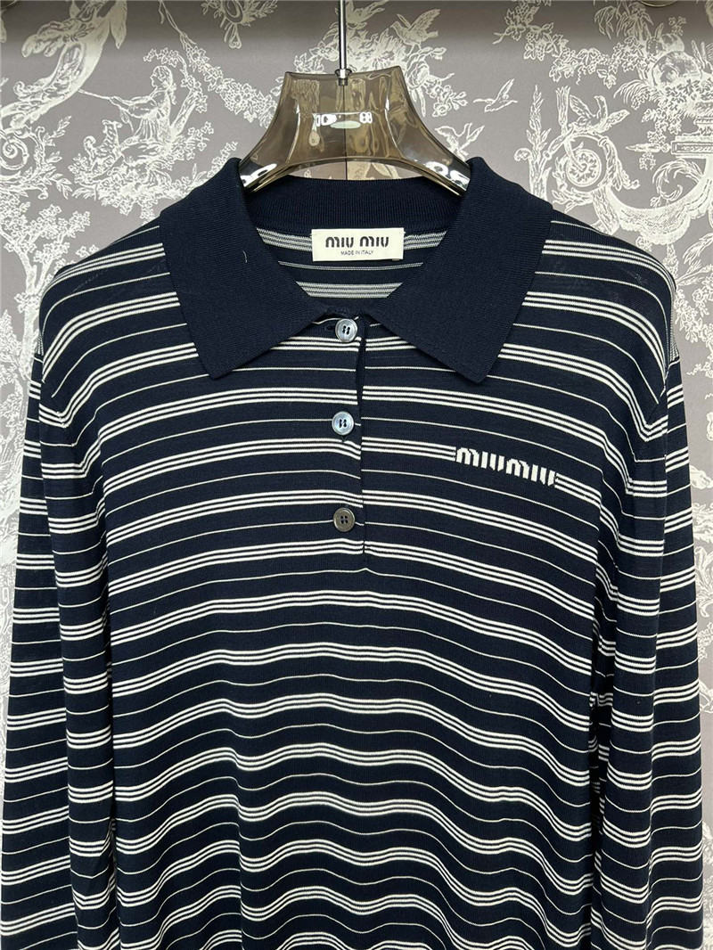 M1um1u new striped knitted polo long-sleeved replicas clothes