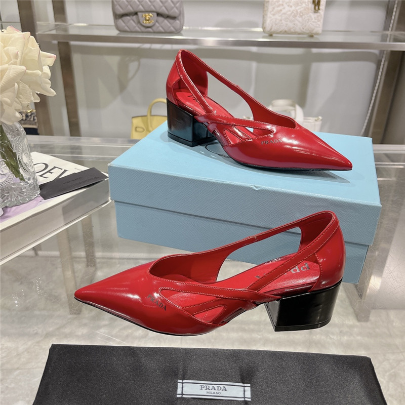 Pra*a cut-out red brushed leather chunky pumps