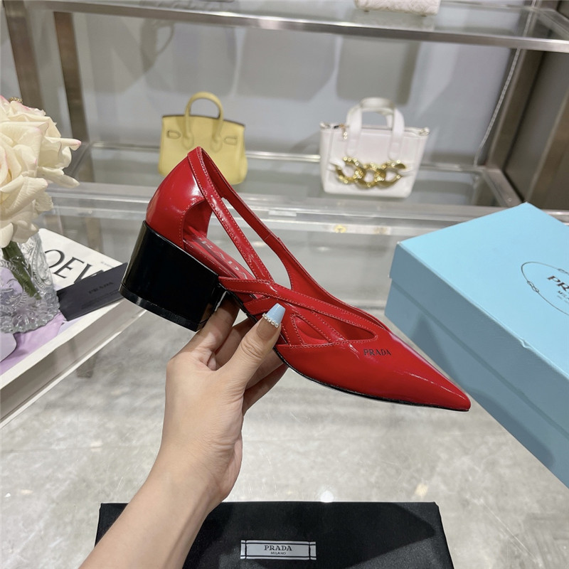 Pra*a cut-out red brushed leather chunky pumps