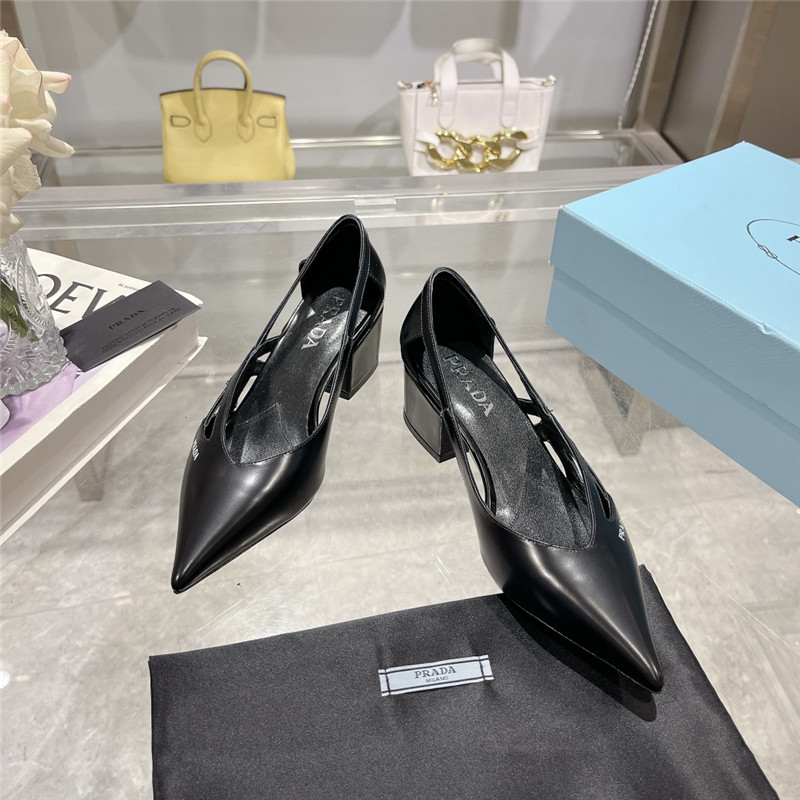 Pra*a cut-out black brushed leather chunky pumps