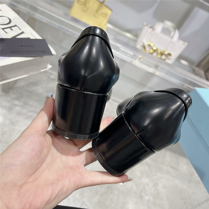 Pra*a cut-out black brushed leather chunky pumps