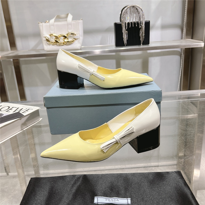 Pra*a chunky pointed pumps in yellow and white calfskin