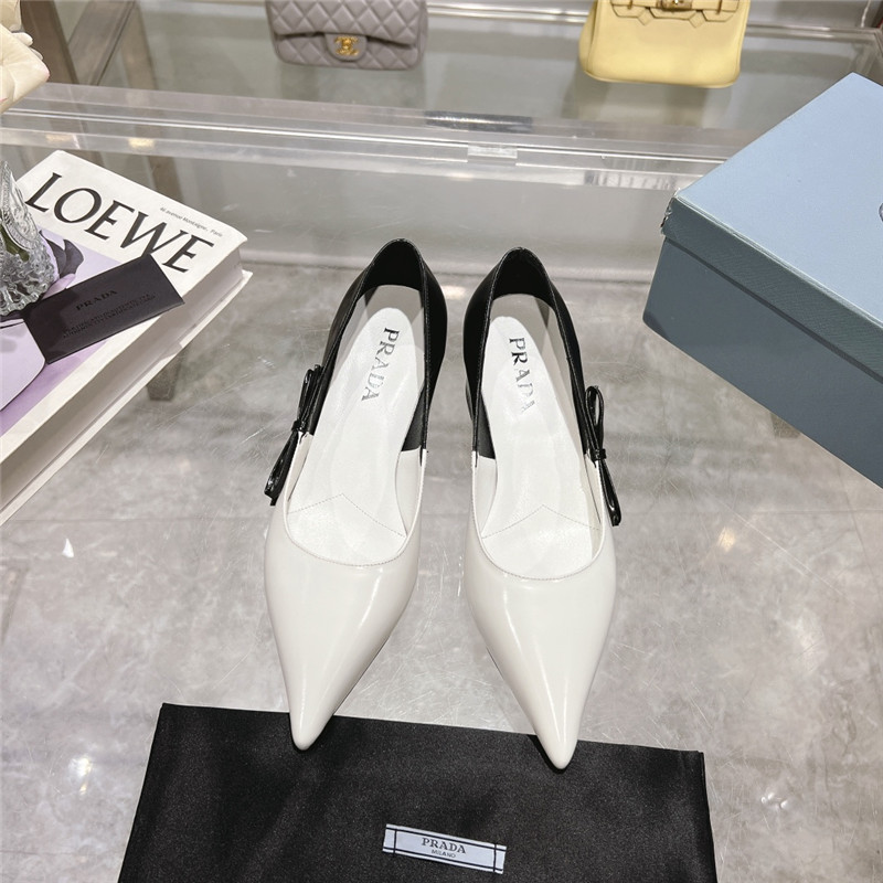 Pra*a chunky pointed pumps in black and white calfskin