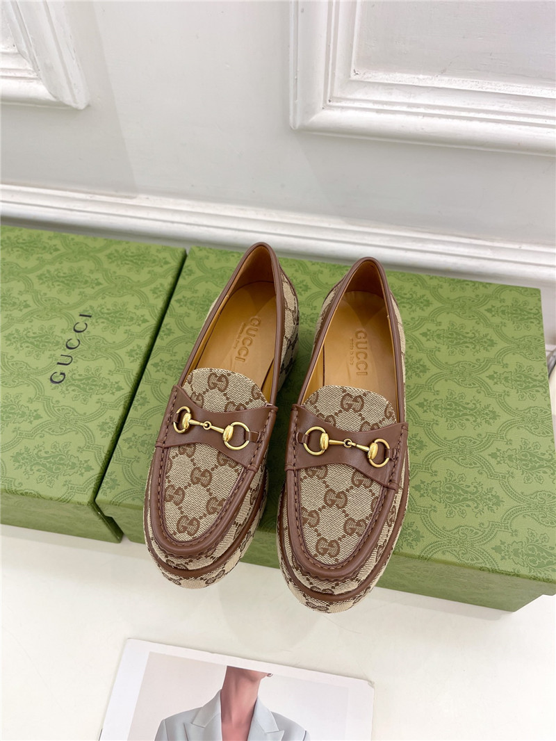 Gvc*1 horsebit wedge loafer in beige and ebony gg canvas