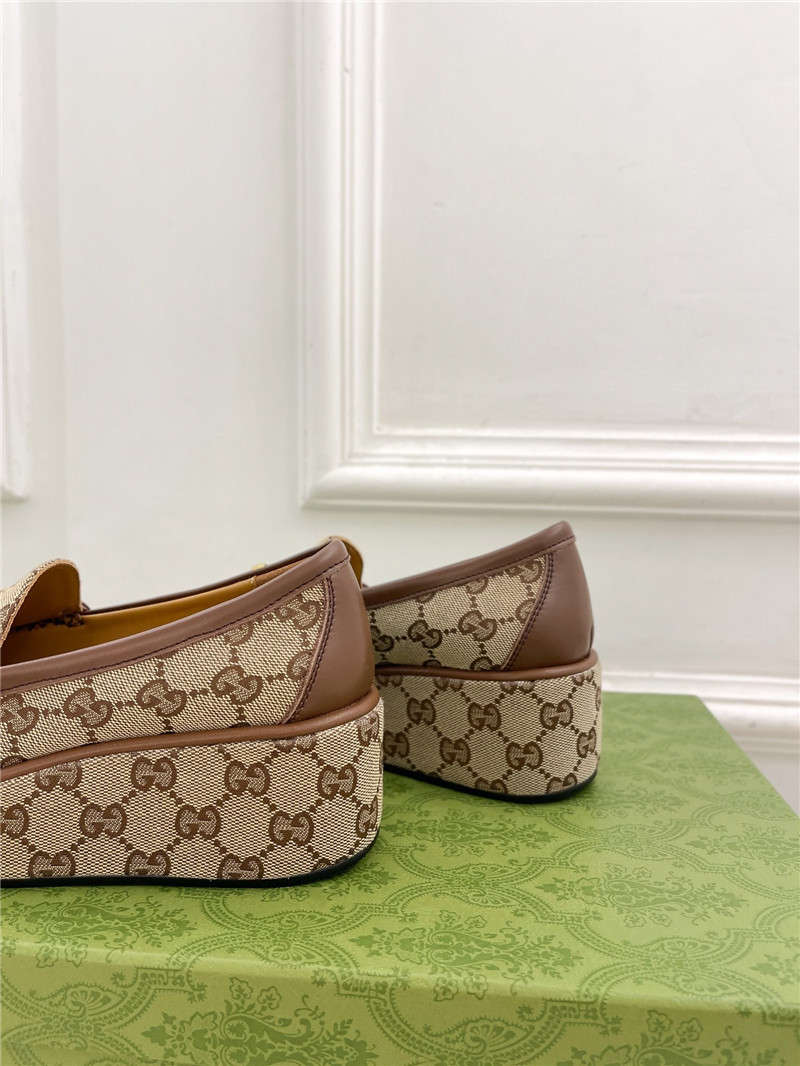 Gvc*1 horsebit wedge loafer in beige and ebony gg canvas