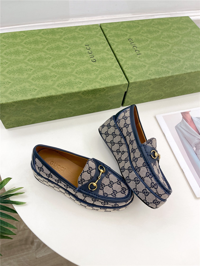 Gvc*1 horsebit wedge loafer in beige and blue gg canvas
