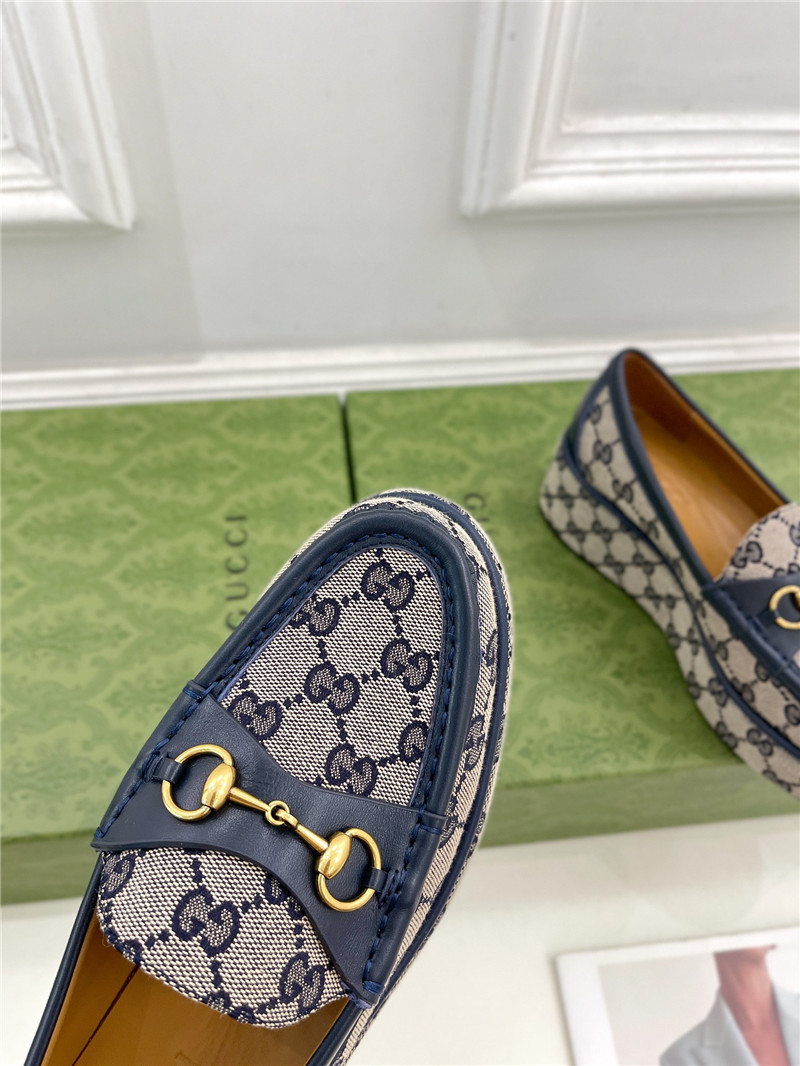 Gvc*1 horsebit wedge loafer in beige and blue gg canvas