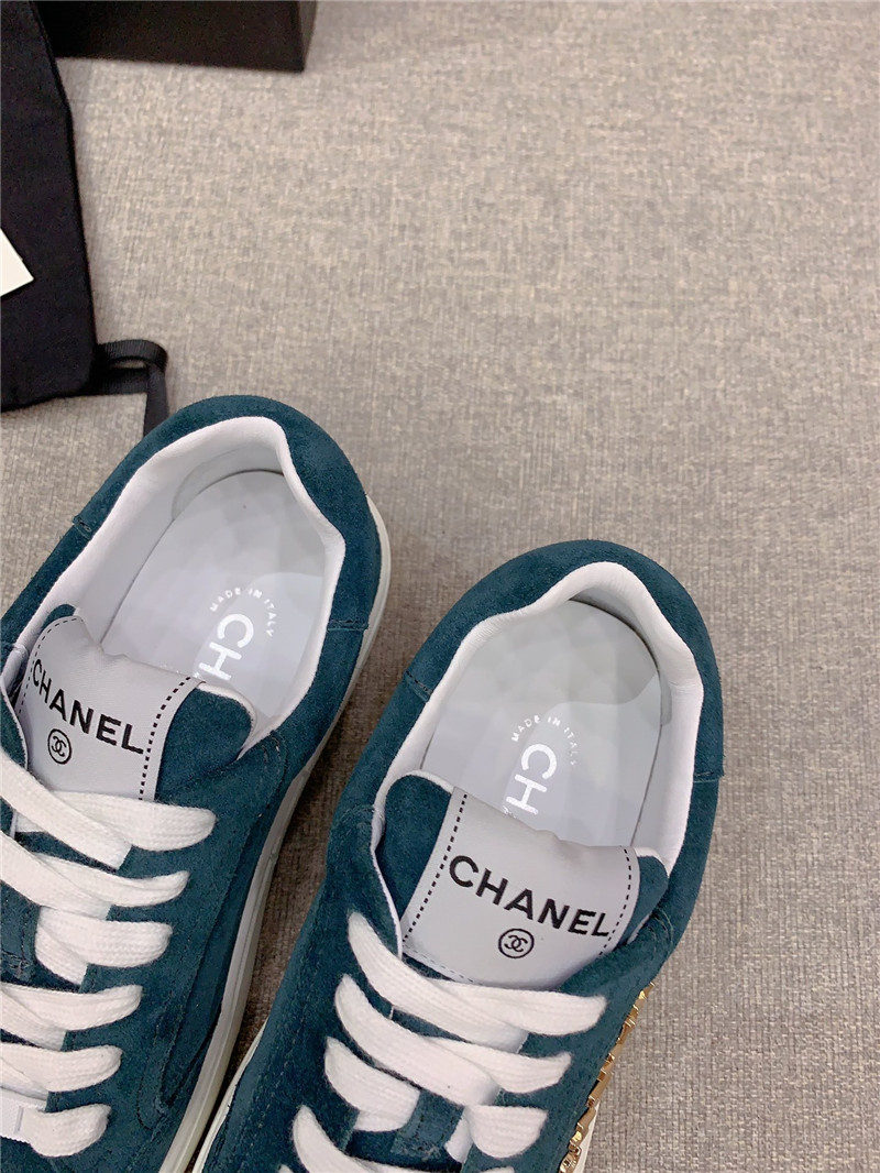 Ch**el blue leather lace-up trainers