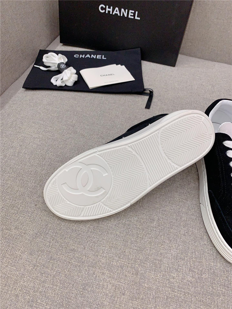 Ch**el black suede leather lace-up trainers