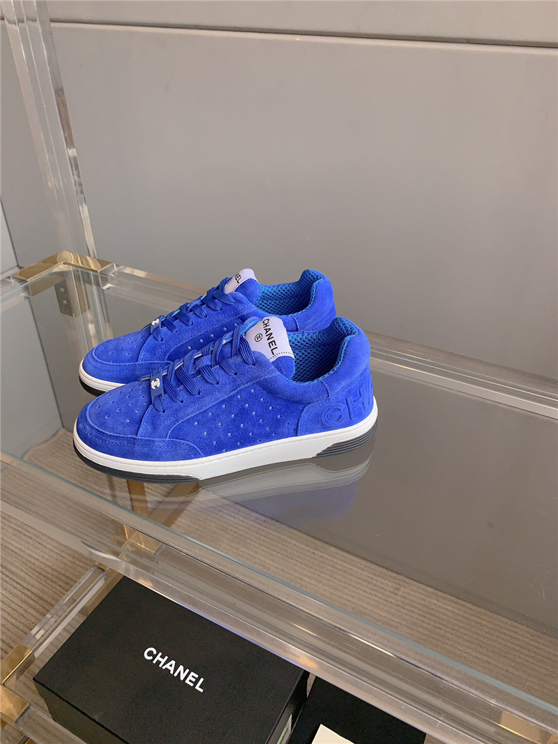 Ch**el blue suede lace-up sneakers
