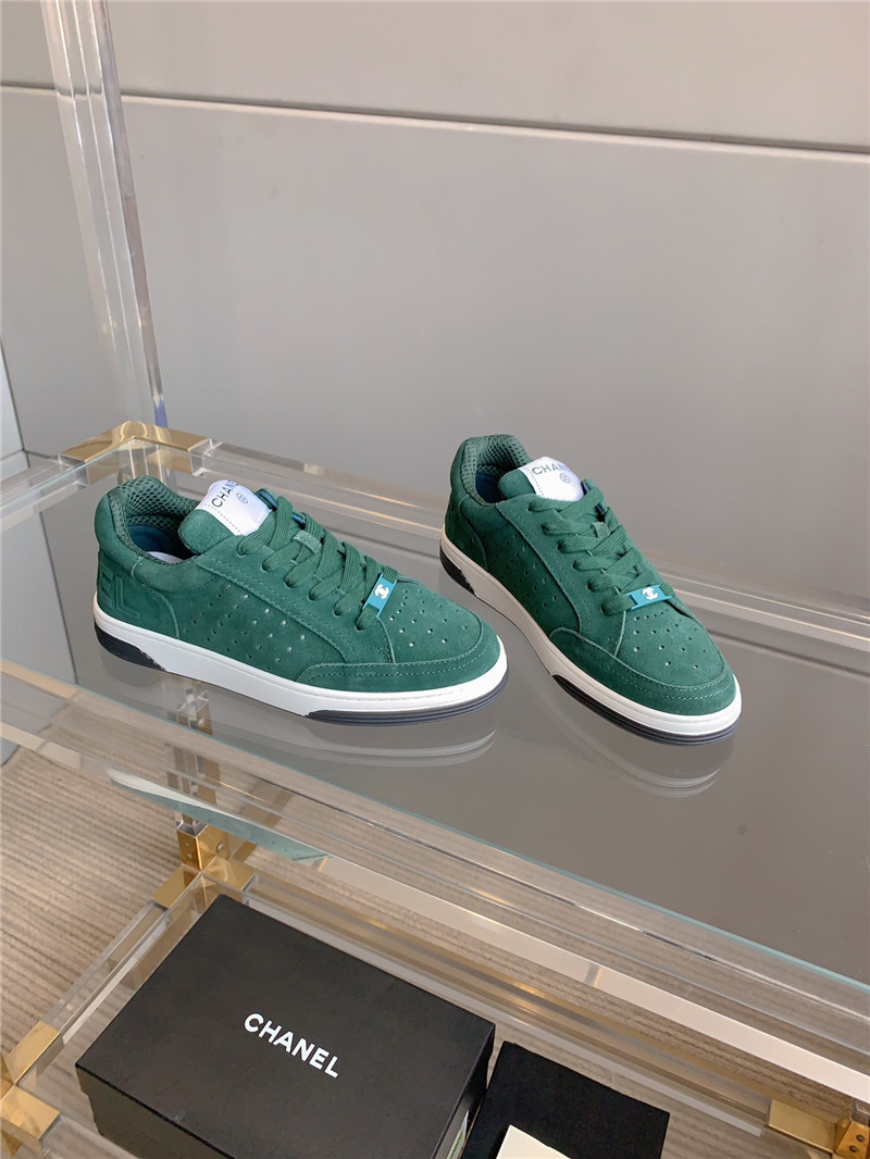 Ch**el green suede lace-up sneakers
