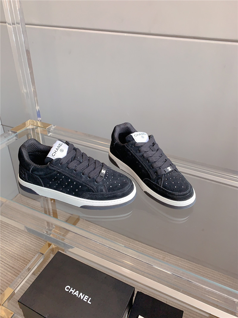 Ch**el black suede lace-up sneakers