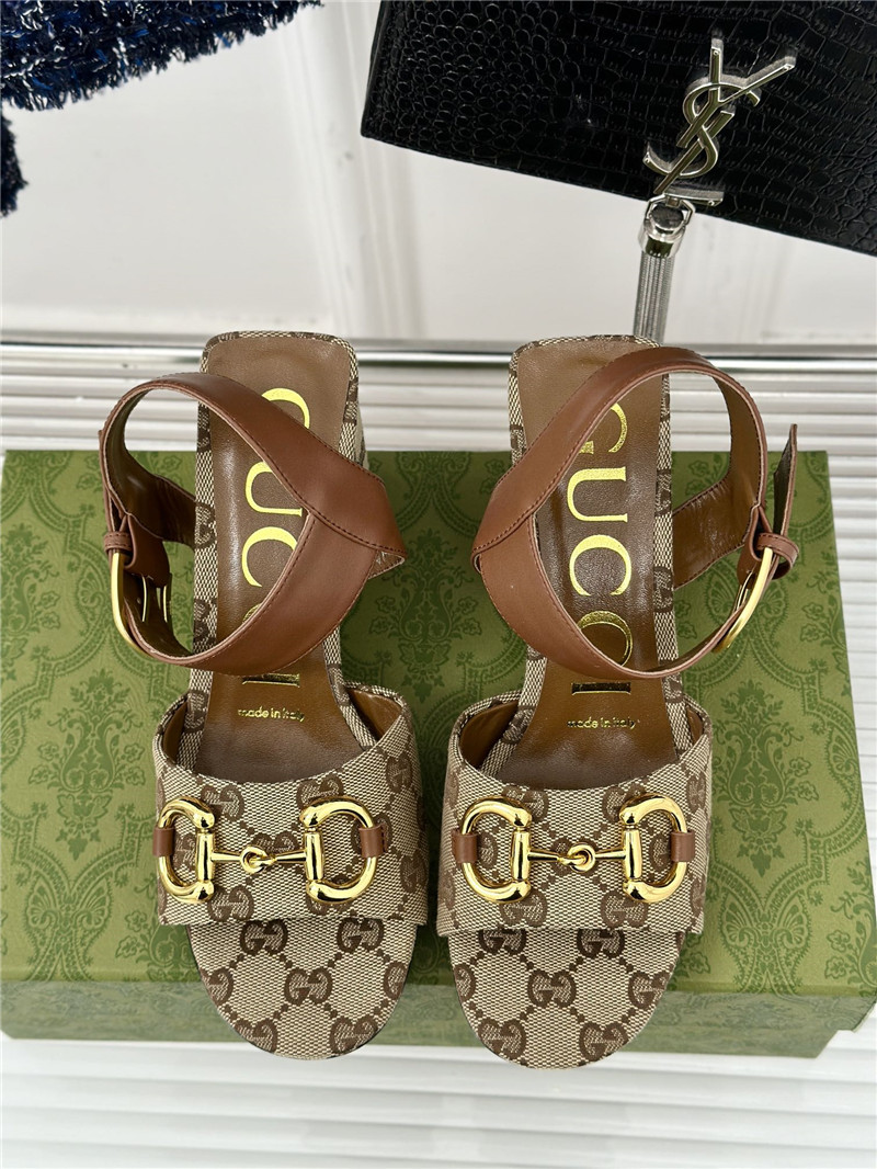 Gvc*1 horsebit sandal in beige and ebony gg canvas