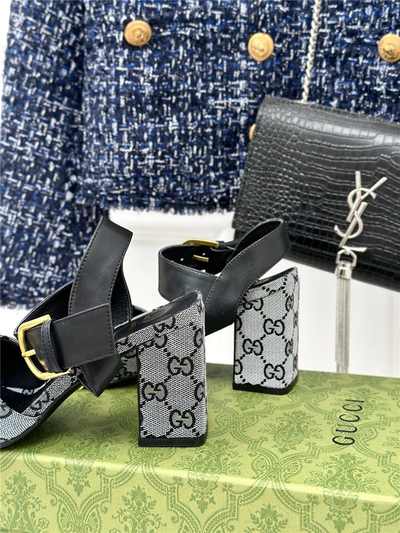 Gvc*1 horsebit sandal in black and white gg canvas