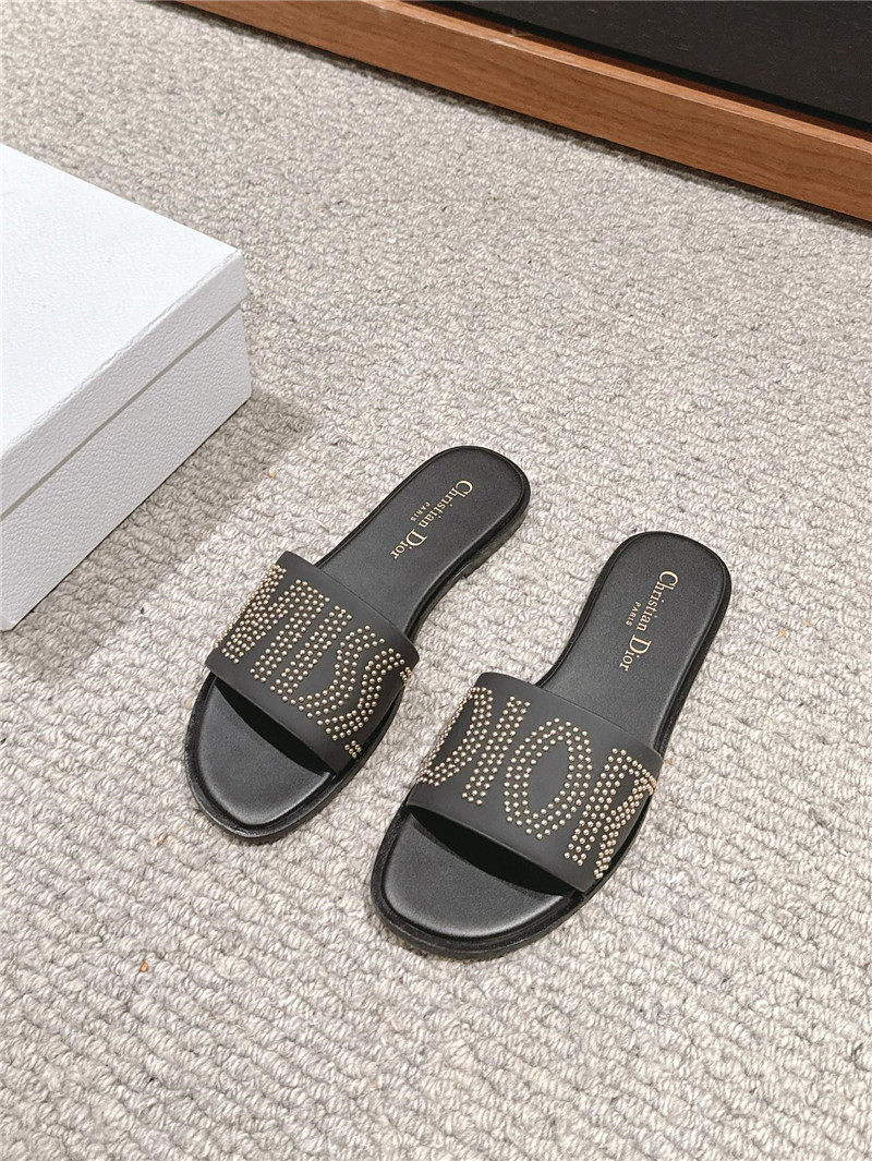 D10r dway slide black calfskin with gold-finish studs