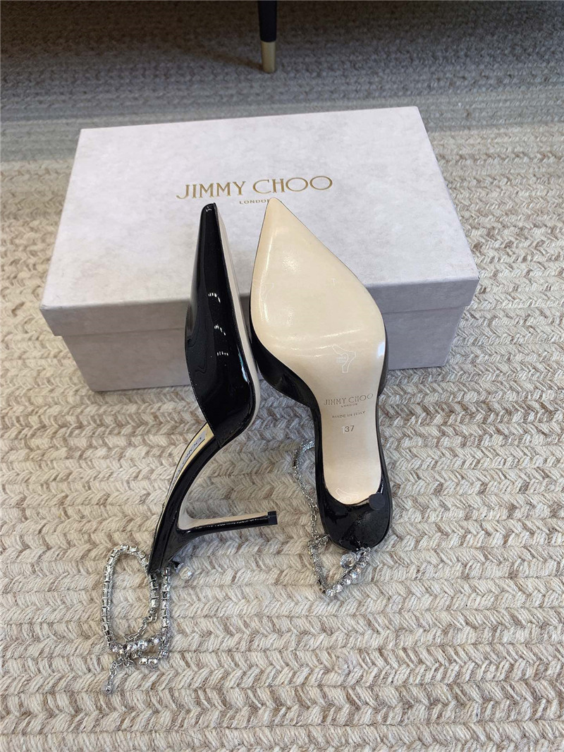 J1m*y Ch00 saeda sandal 100 black patent with crystal