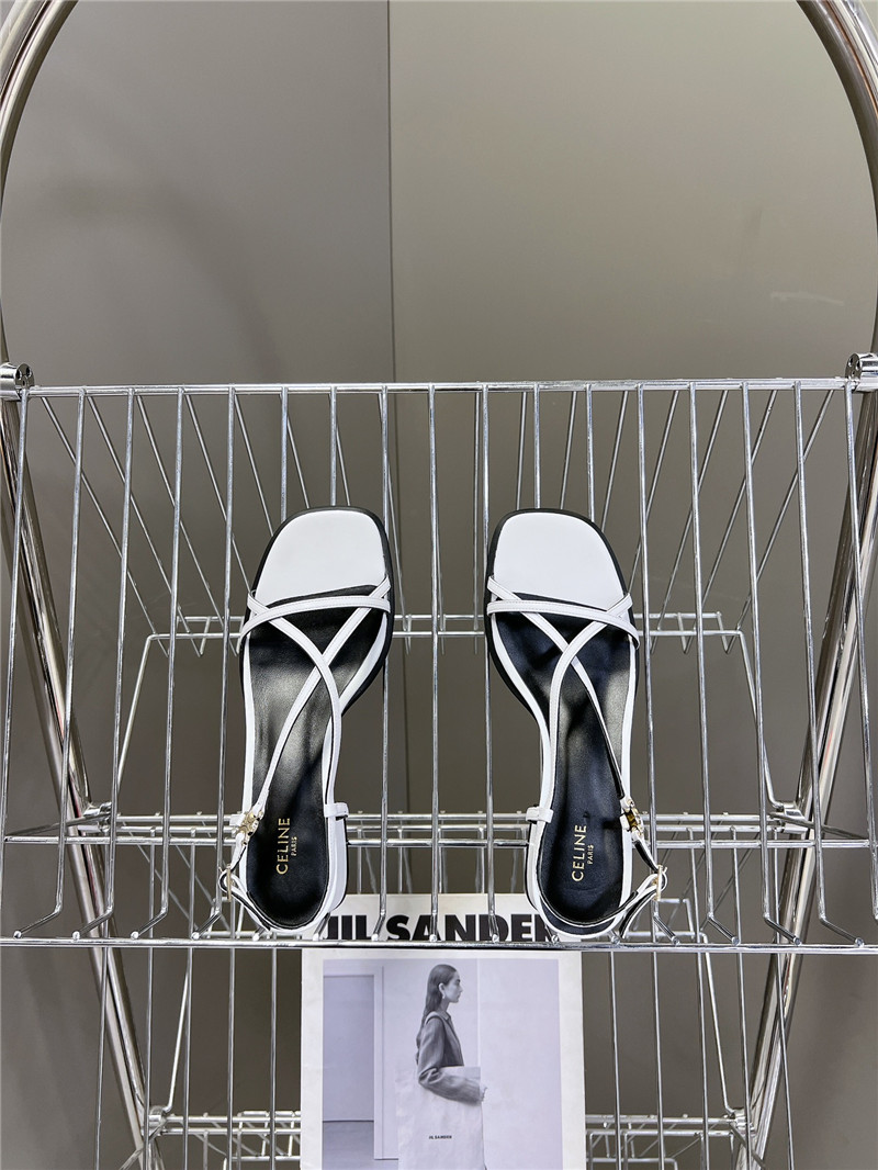 Ce1i*e cuir triomphe white lambskin flat sandals