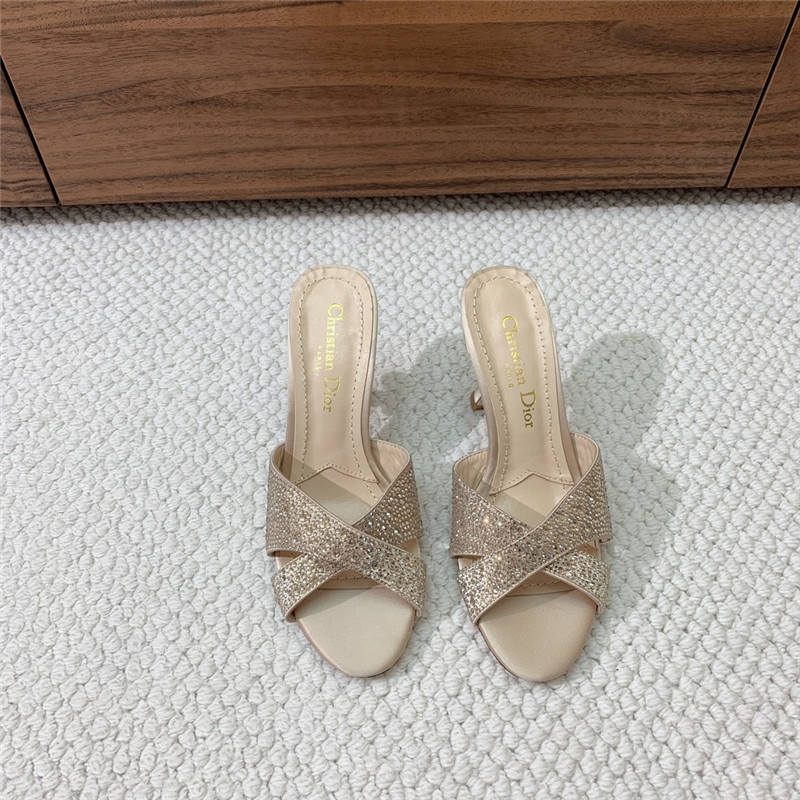 D10r tribales beige suede heeled slides with strass