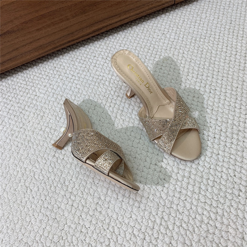 D10r tribales beige suede heeled slides with strass
