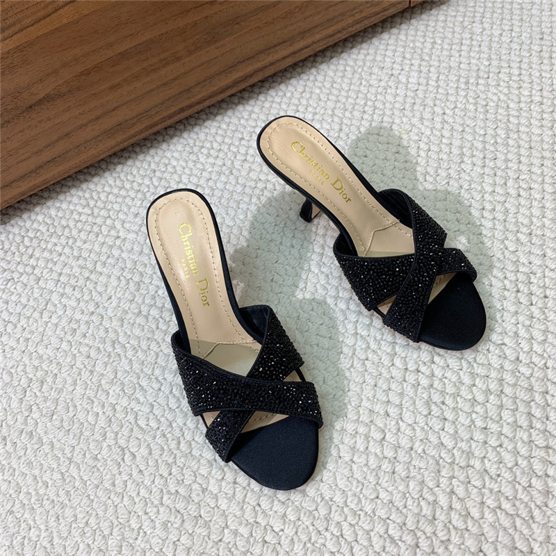 D10r tribales heeled slides black suede with strass