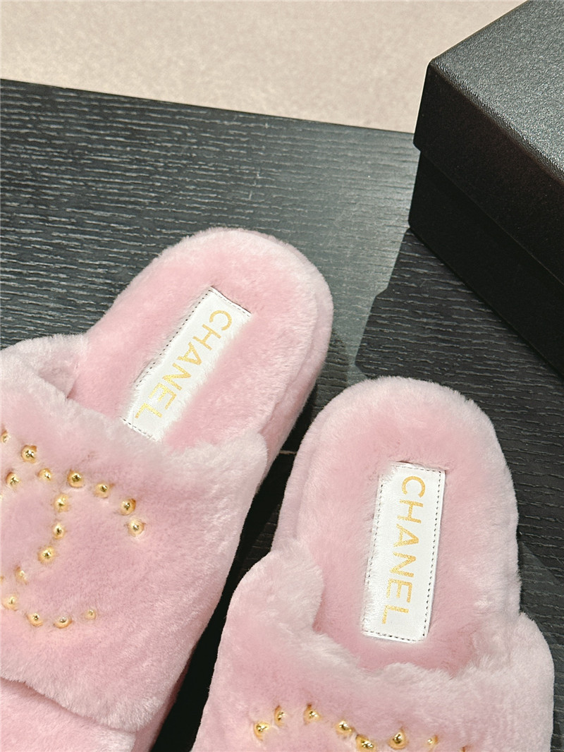 Ch**el beading flat platform mules pink fur