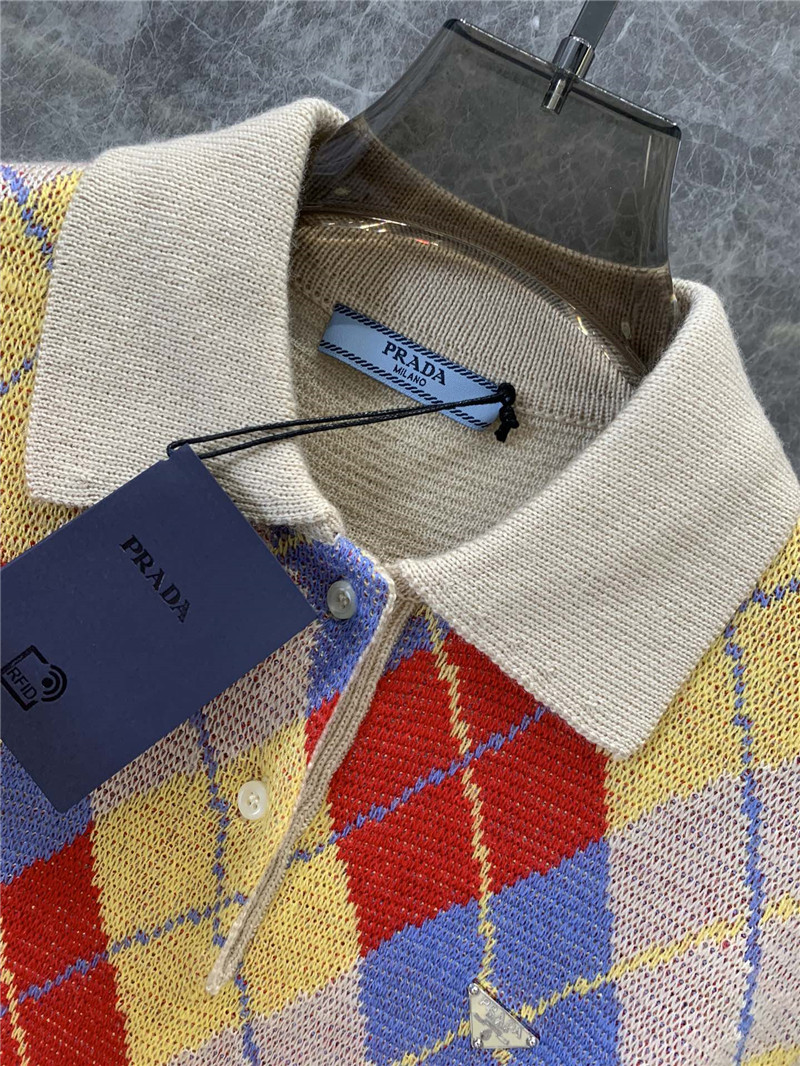Pra*a knitted polo long sleeve sweater replicas clothes