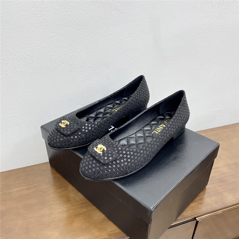 Ch**el ballet flats in black glittered tweed