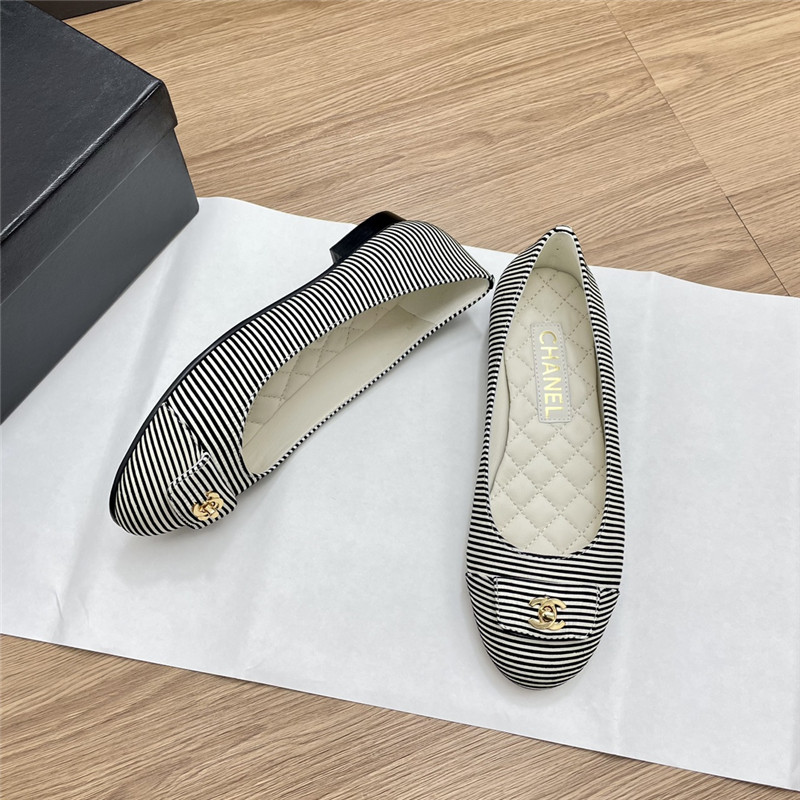 Ch**el ballet flats black & white stripe canvas